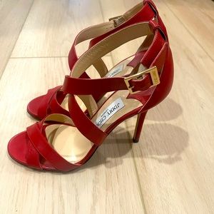 Jimmy Choo 38 Lottie Kid Red Strappy Heels Sandals With Dust Bag